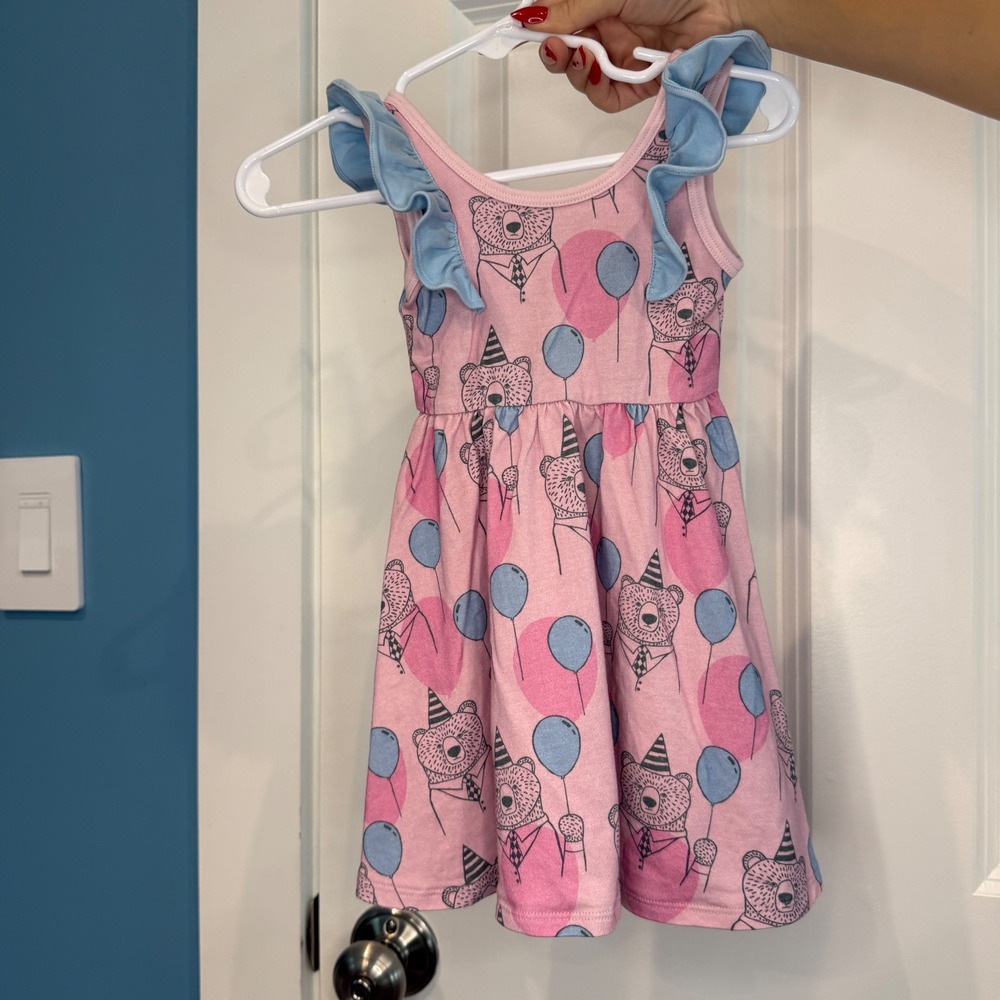RAGS Pink Bear Party Balloon Ruffle Sleeveless Dress Size 12-18 Months